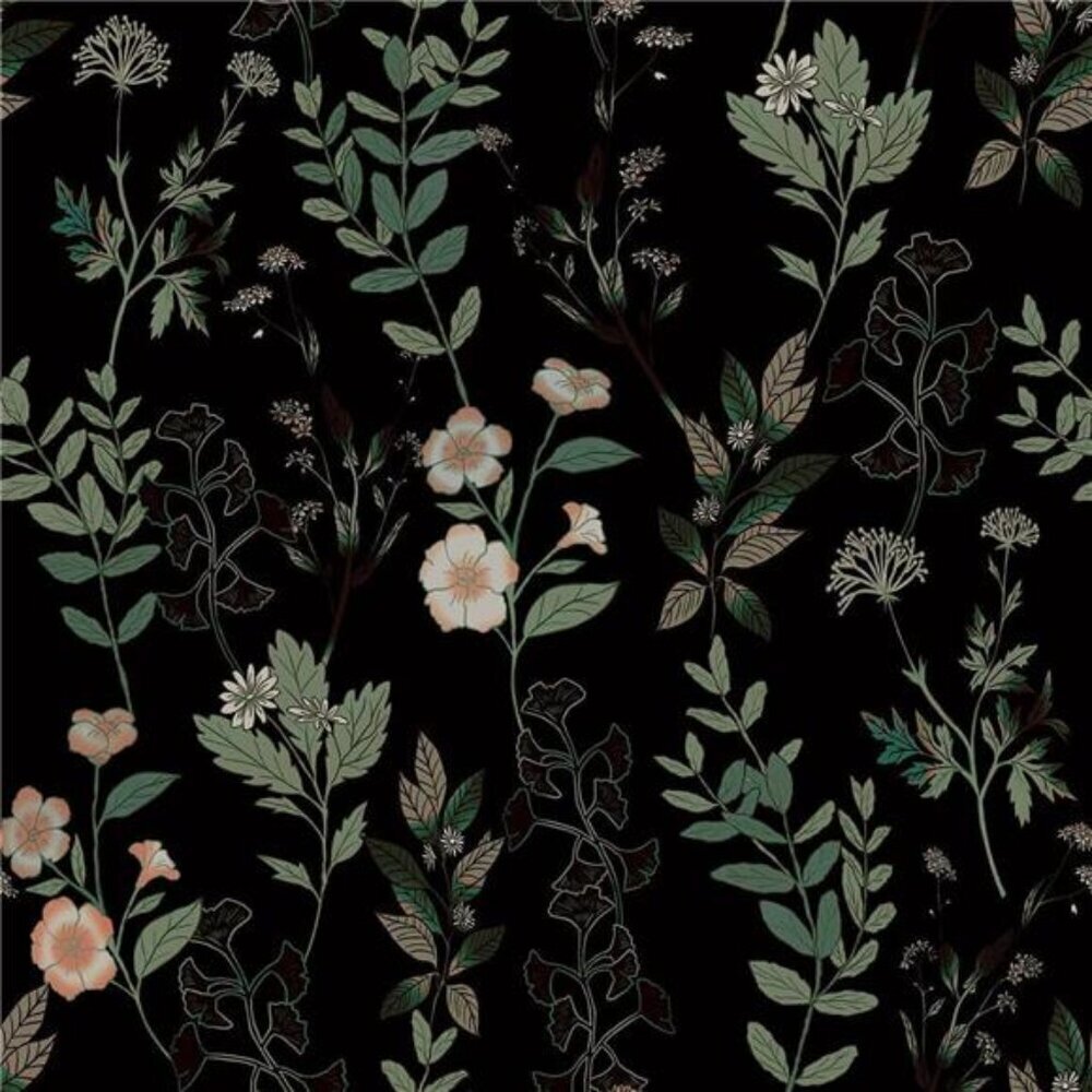 Peel and Stick Wallpaper Vintage Leaf Black Green Boho